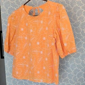 LOFT Orange Floral Embroidered Blouse PM